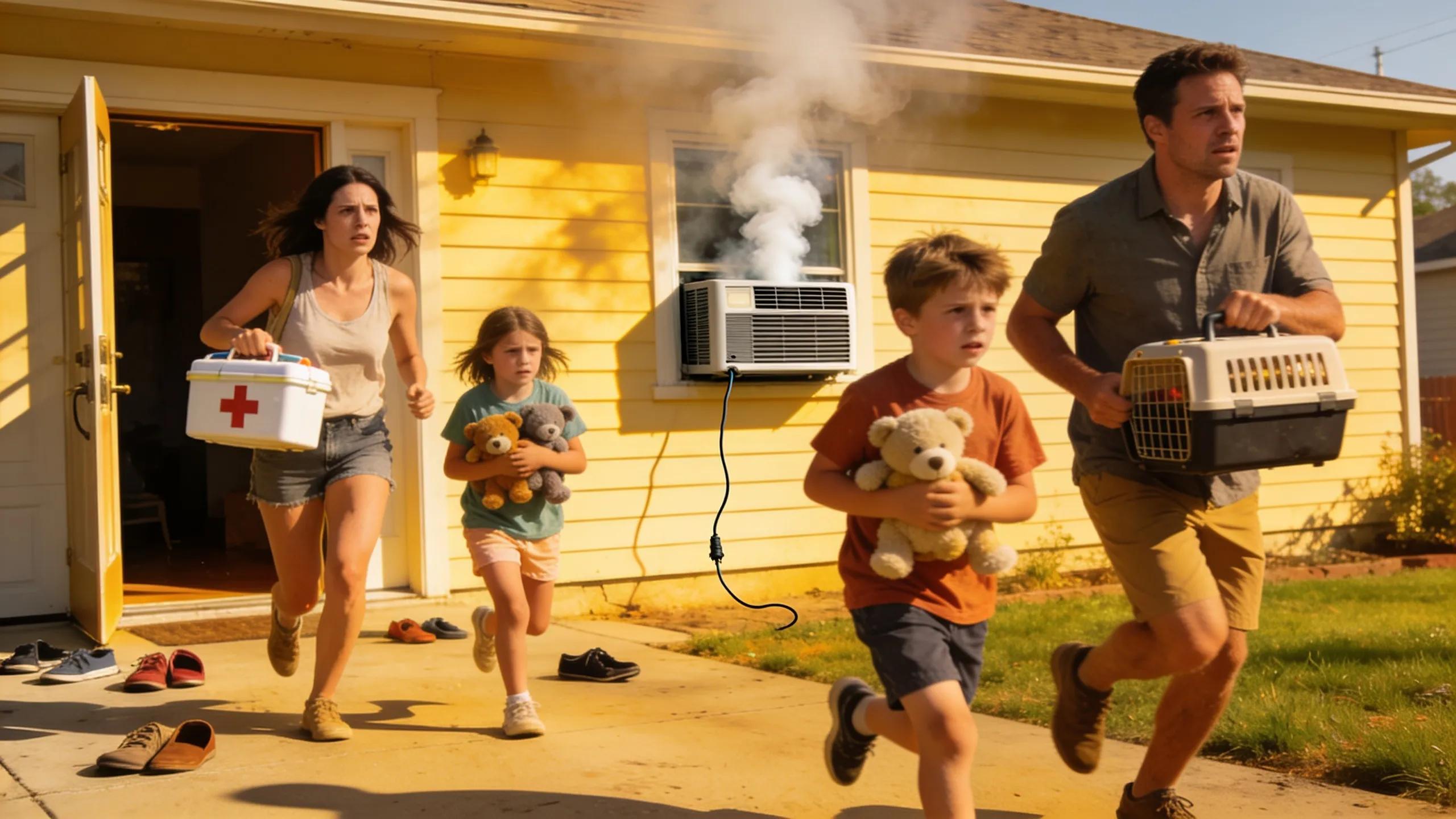 Summer AC Emergency: Steps to Take When Your AC Fails Family evacuating home due to air conditioning breakdown concerns